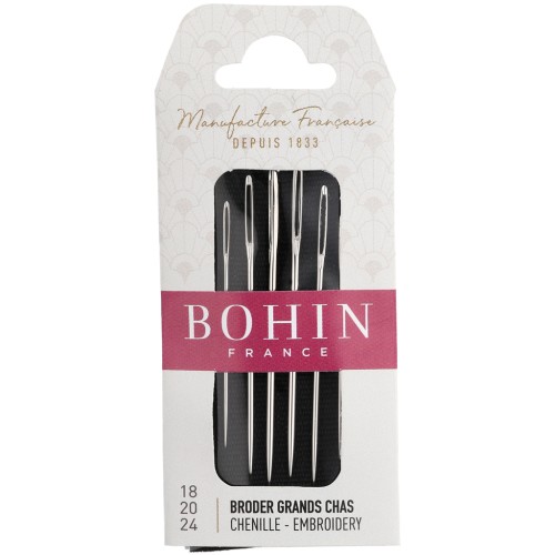 Embroidery needles for canvas and wide-eyellet canvas - Bohin No. 18, No. 20, and No. 24 (set of 6)