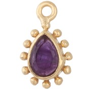 13x8 mm teardrop charm with small beads - Fine gold plated - Amethyst x1