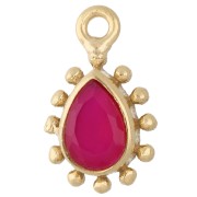 13x8 mm teardrop charm with small beads - Fine gold plated - Pink chalcedony x1