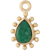 13x8 mm teardrop charm with small beads - Fine gold plated - Emerald-look