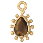 13x8 mm teardrop charm with small beads - Fine gold plated - Tiger's eye x1
