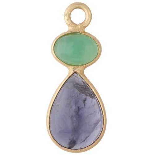 Geometric Pendant 20x8 mm - Fine gold plated - Iolite - Chrysoprase x1
