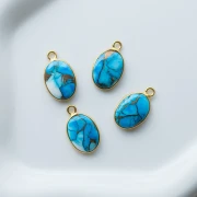18x11 mm oval gemstone charm - Blue Oyster Turquoise x1