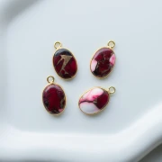 18x11 mm oval gemstone charm - Red Oyster Turquoise x1