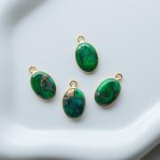 18x11 mm oval gemstone charm - Dark Green Oyster Turquoise x1