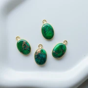 18x11 mm oval gemstone charm - Dark Green Oyster Turquoise x1