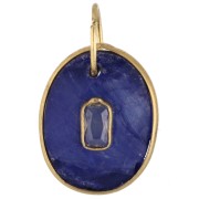 Oval Charm, 18x13 mm, Gemstone and CZ - Fine gold plated - Lapis Lazuli x1|raw }}