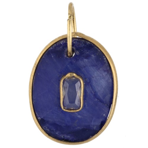 Oval Charm, 18x13 mm, Gemstone and CZ - Fine gold plated - Lapis Lazuli x1