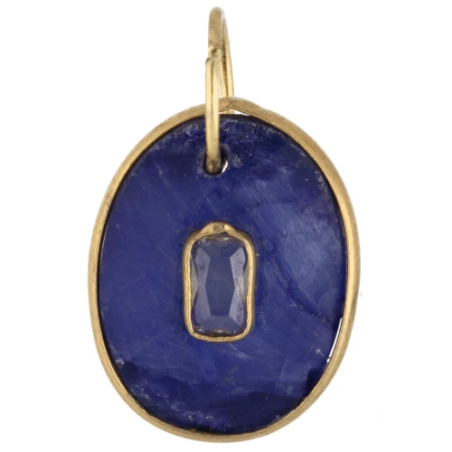 Oval Charm, 18x13 mm, Gemstone and CZ - Fine gold plated - Lapis Lazuli x1
