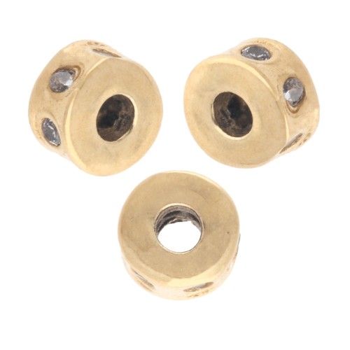 5x3 mm Rondelle bead with zirconium oxides - Fine gold plated - Crystal x1