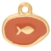 Salmon - Irregular oval charm 13 mm - Fish motif - Gilded with fine gold - Salmon x1 Irregular oval charm 13 mm - Fish motif - Gilded with fine gold - Salmon x1