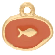 Irregular oval charm 13 mm - Fish motif - Gilded with fine gold - Salmon x1