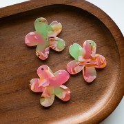 Acetate Flower Pendant 32x30 mm - Marbled Pink - Orange - Green x1