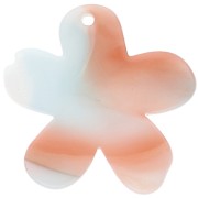 32x30 mm Acetate Flower Pendant - Sky Blue Marbled - White - Pearlescent Copper x1