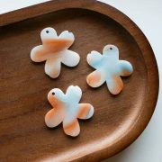 32x30 mm Acetate Flower Pendant - Sky Blue Marbled - White - Pearlescent Copper x1