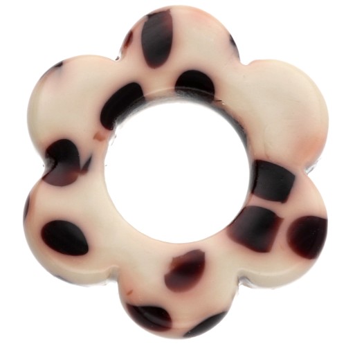 14 mm Acetate Flower Pendant - Mottled Brown - Cream x1