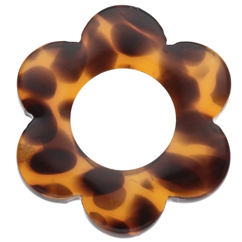 14 mm Acetate Flower Pendant - Terrazzo Brown - Black x1