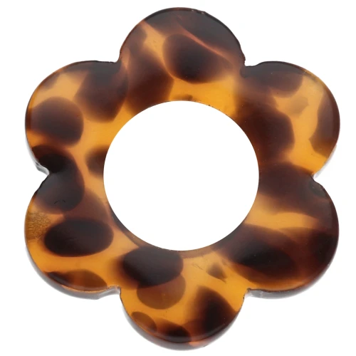 14 mm Acetate Flower Pendant - Terrazzo Brown - Black x1