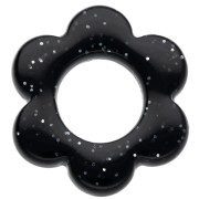 14 mm acrylic flower pendant - Black glitter x1
