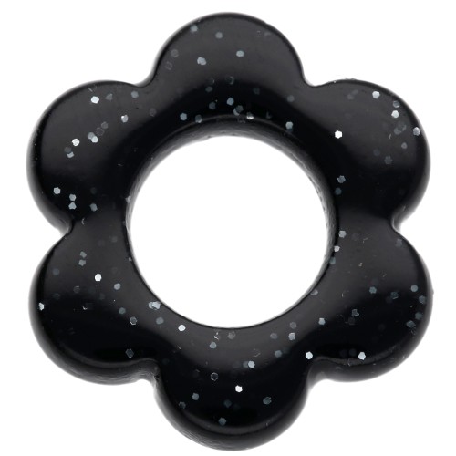 14 mm acrylic flower pendant - Black glitter x1