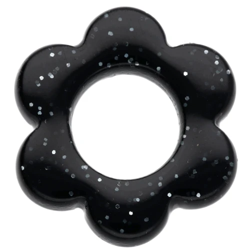 14 mm acrylic flower pendant - Black glitter x1
