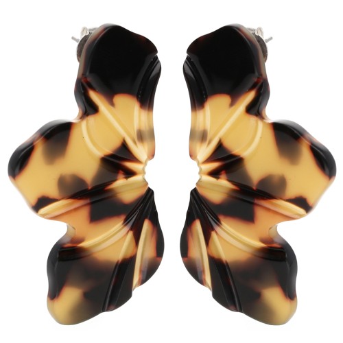Half Flower Earrings 47x27 mm - Tortoiseshell - Brown - Black x2