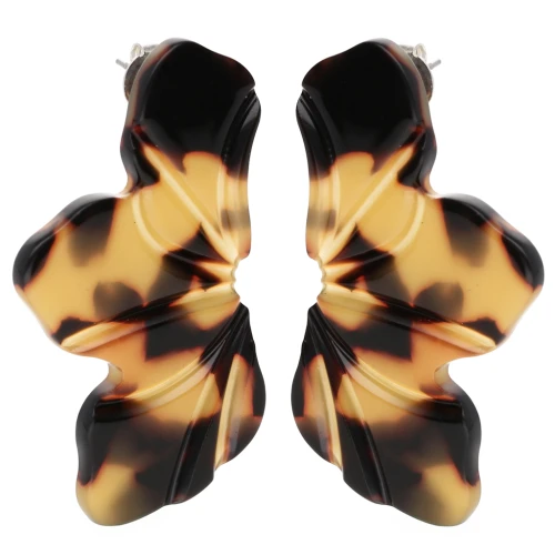Half Flower Earrings 47x27 mm - Tortoiseshell - Brown - Black x2