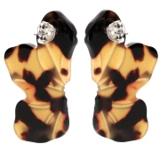 Half Flower Earrings 47x27 mm - Tortoiseshell - Brown - Black x2
