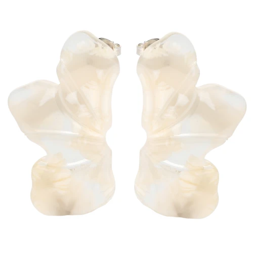 Half Flower Earrings 47x27 mm - Marbled Ivory - Dark Beige x2