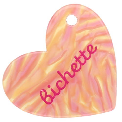 Heart pendant 39x45 mm acetate - Bichette - Marbled Pink - Yellow - Dark Pink x1