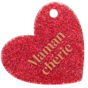 Red - Heart pendant 39x45 mm acrylic - Maman chérie - Pailleté Rouge - Doré x1 Heart pendant 39x45 mm acrylic - Maman chérie - Pailleté Rouge - Doré x1
