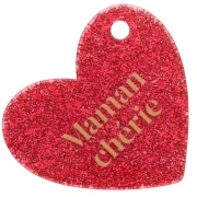 Heart pendant 39x45 mm acrylic - Maman chérie - Pailleté Rouge - Doré x1