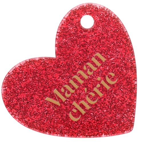 Heart pendant 39x45 mm acrylic - Maman chérie - Pailleté Rouge - Doré x1