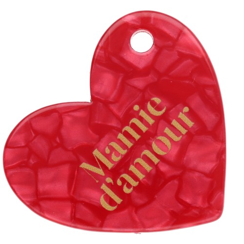Heart pendant 39x45 mm acetate - Mamie d'amour - Red pearl - Gold x1