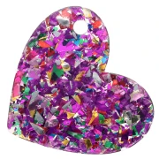 Heart pendant 39x45mm acetate - Friends for life - Multicolored glitter - White