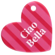 Heart pendant 39x45 mm acetate - Ciao Bella - Striped Pink - Red - White x1