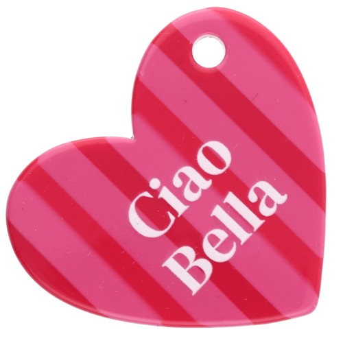 Heart pendant 39x45 mm acetate - Ciao Bella - Striped Pink - Red - White x1