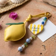 Heart pendant 39x45 mm acetate - Dolce vita - Yellow - White - Blue stripes x1