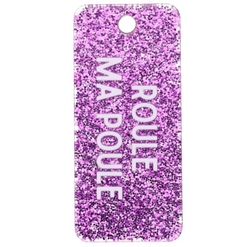 Rectangle pendant 55x25 mm acrylic - Roule ma Poule - Pailleté violet - White
