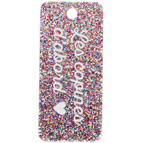Rectangle pendant 55x25mm acrylic - Les copines d'abord - Multicolored glitter