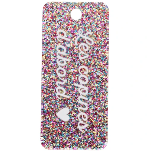Rectangle pendant 55x25mm acrylic - Les copines d'abord - Multicolored glitter