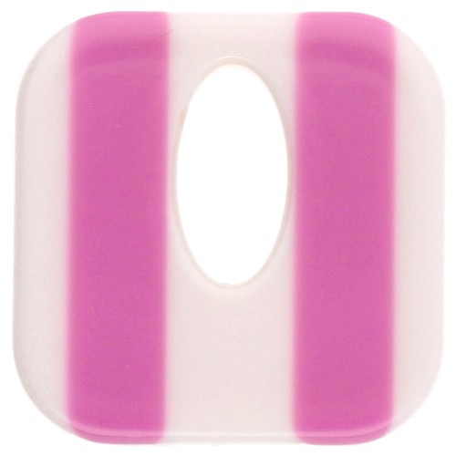 Acetate 21 mm hollow square pendant - Striped White - Magenta x1