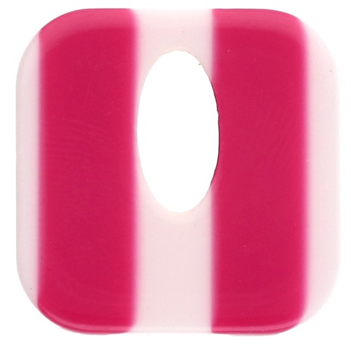 Acetate 21 mm hollow square pendant - Striped White - Raspberry x1