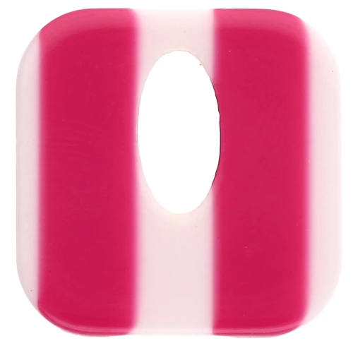 Acetate 21 mm hollow square pendant - Striped White - Raspberry x1