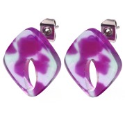 Hollow diamond stud earrings 16x14 mm acetate - Tortoiseshell - Purple - Green x2