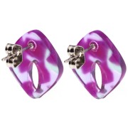 Hollow diamond stud earrings 16x14 mm acetate - Tortoiseshell - Purple - Green x2