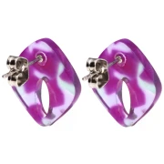 Hollow diamond stud earrings 16x14 mm acetate - Tortoiseshell - Purple - Green x2