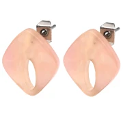 Hollow diamond stud earrings 16x14 mm acetate - Pearly marbled salmon x2