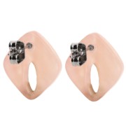 Hollow diamond stud earrings 16x14 mm acetate - Pearly marbled salmon x2