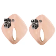 Hollow diamond stud earrings 16x14 mm acetate - Pearly marbled salmon x2